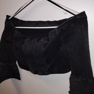 Zara Woman Emium Denim Collection Black Jean material cropped top